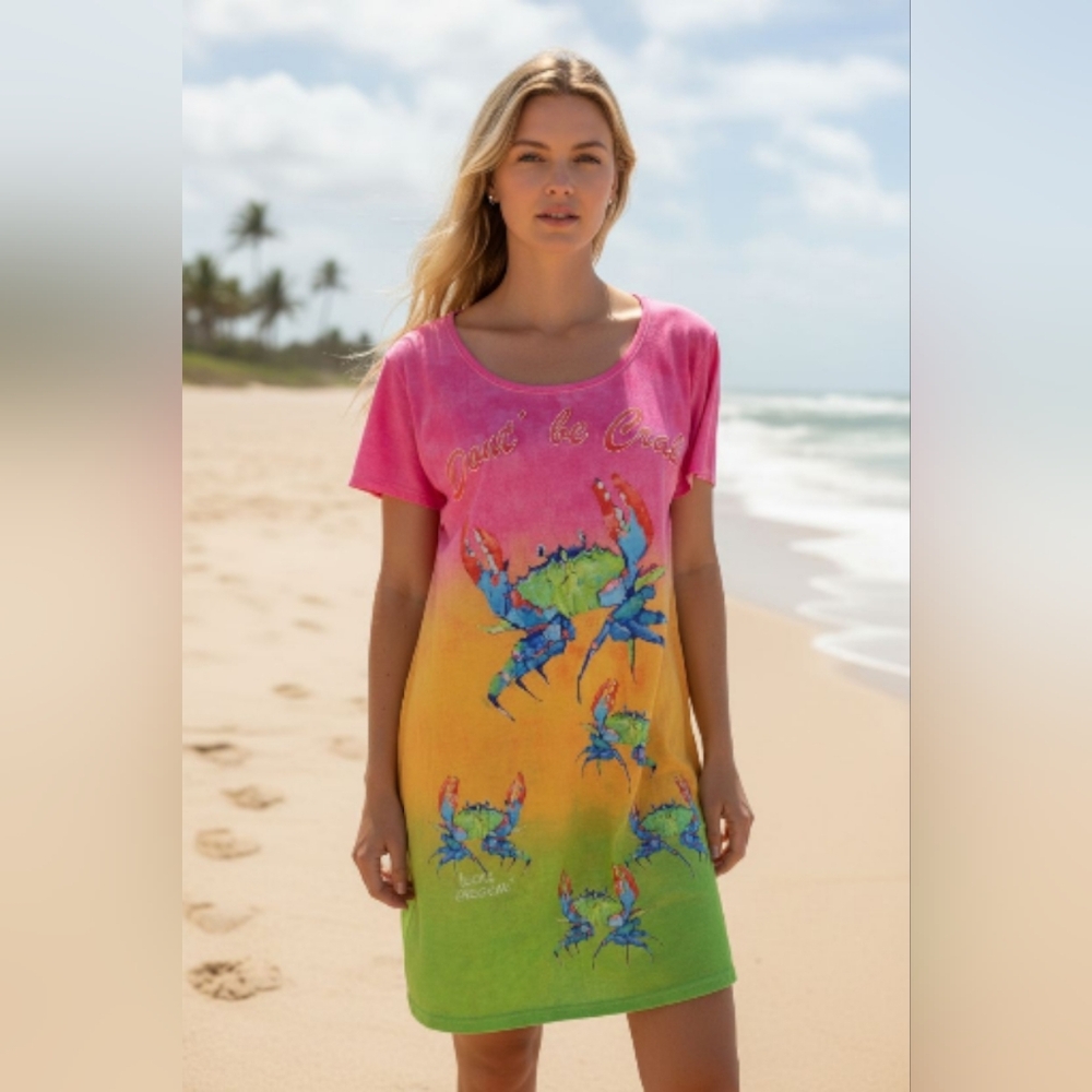 LEOMA LOVEGROVE | Colorful Crab Sea Ocean Dopamine Beach Dress Cover‎ Up | M